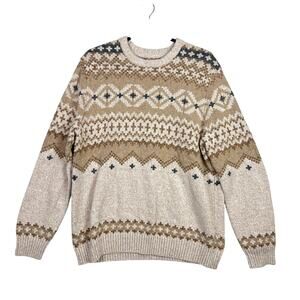 American Eagle L Men's Fair Isle Nordic Fisherman Crewneck Thick Cotton Sweater